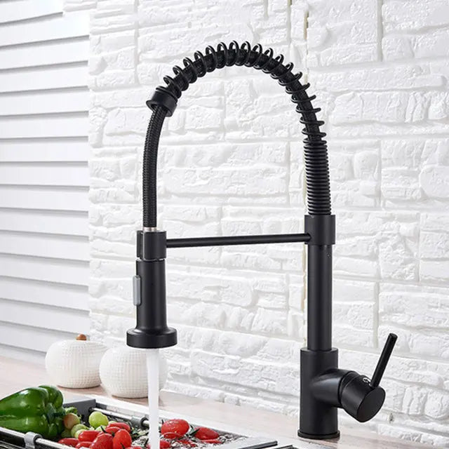 Matte Black Pull-Out Kitchen Faucet 360° Mixer Tap
