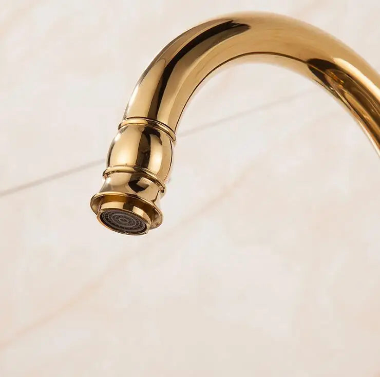 Luxury Gold Brass Kitchen Faucet – Hot & Cold, Single Handle Swivel Spout