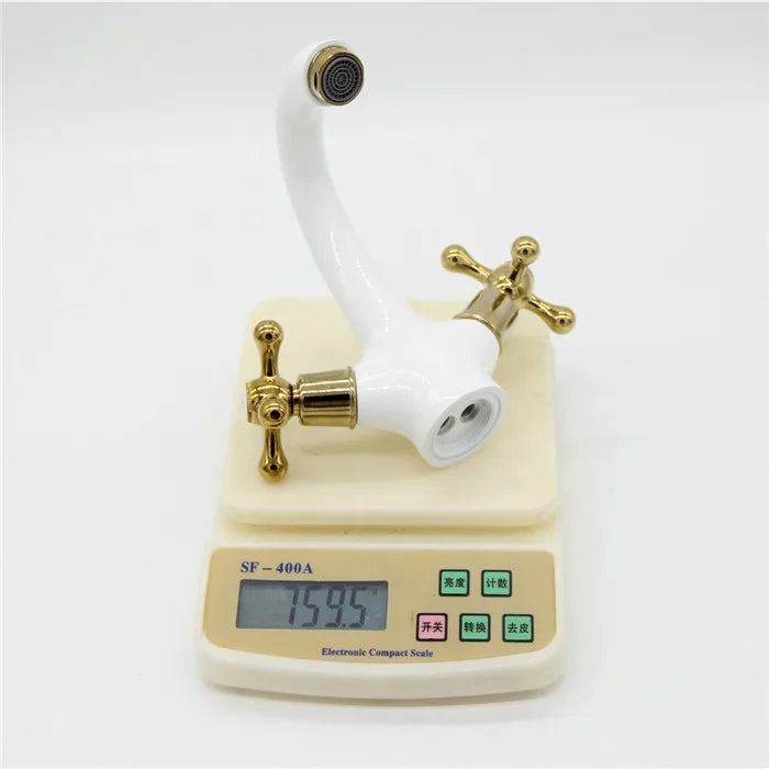 Luxury White & Gold Double Handle Bathroom Basin Faucet – Brass