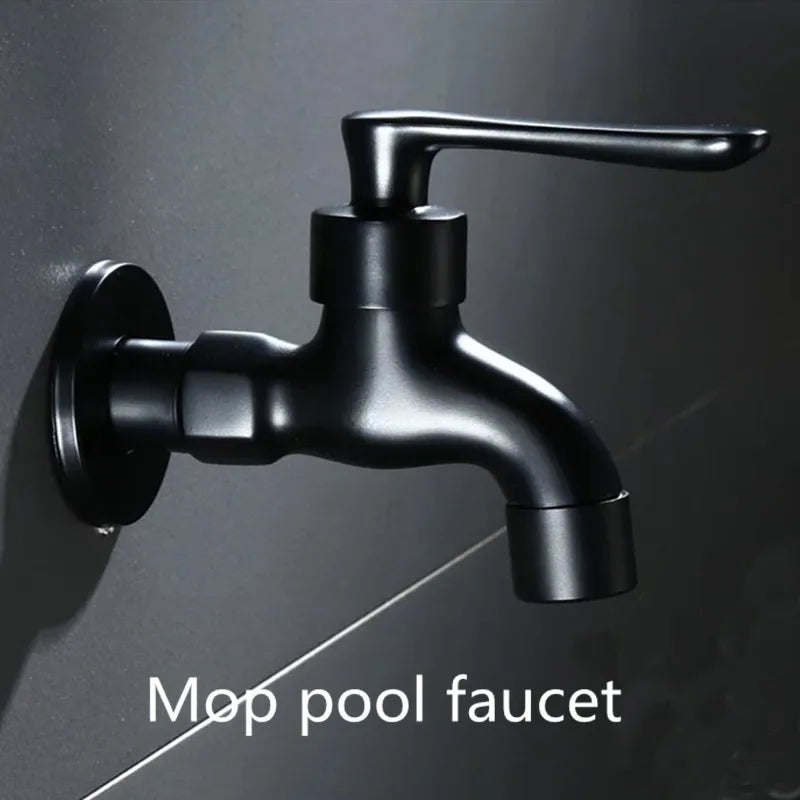 Black Brass Wall Mount Faucet G1/2 Tap Garden Washing Machine Use