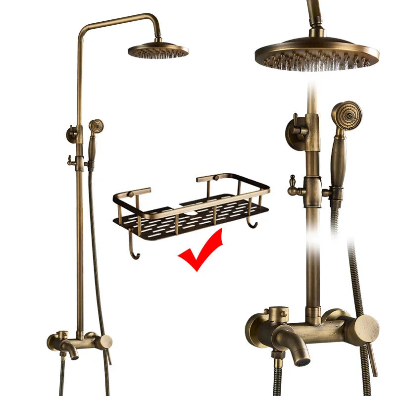 Antique Brass Rainfall Shower System Wall Mounted Mixer Set