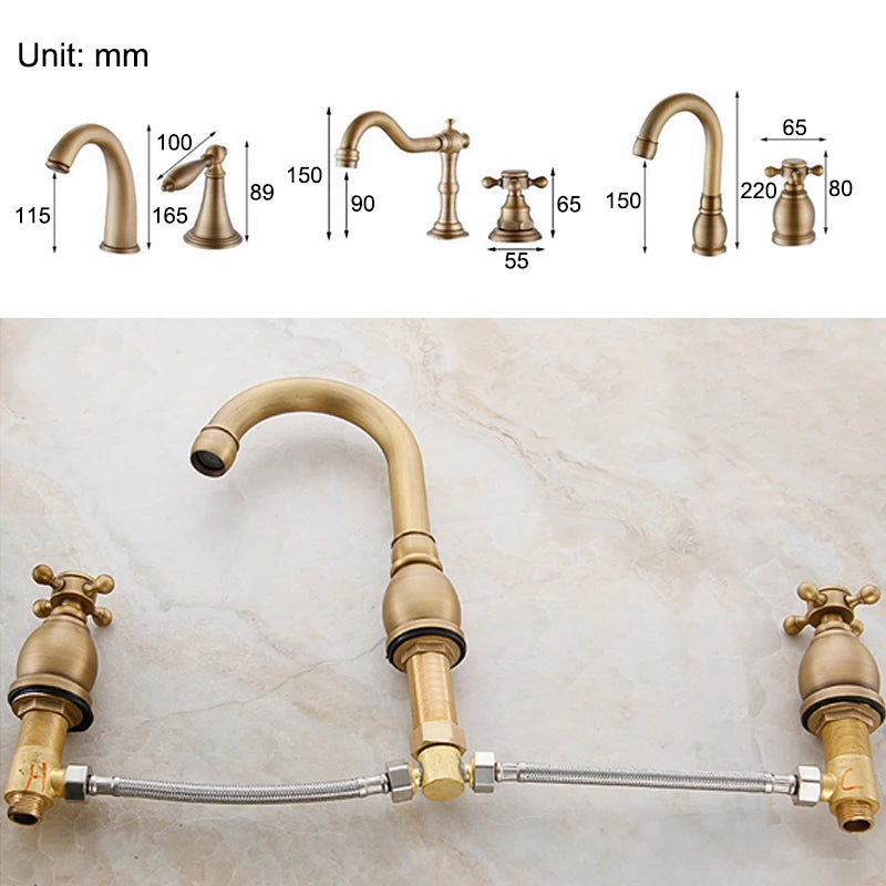 Antique Bronze Double Handle Bath Faucet