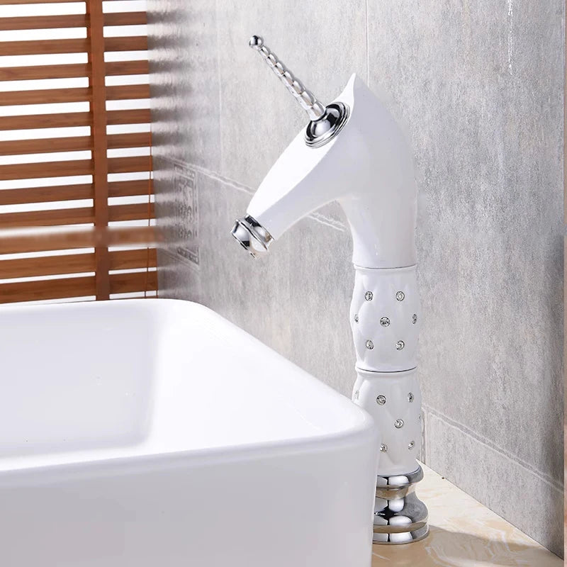 Horse Head Brass Bathroom Faucet – Gold Animal Design, Hot & Cold Mixer