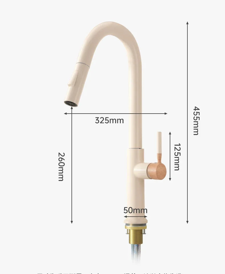 Cream Pull Out Kitchen Faucet Hot Cold Rotating Mixer Tap