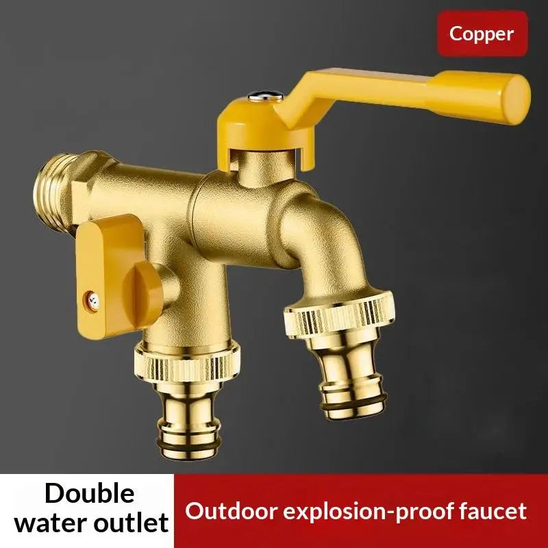 Freeze Proof Dual Outlet Garden Faucet Zinc Alloy G1/2 Tap Valve