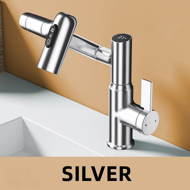 LED Digital Display Basin Faucet with 360° Rotating Sprayer