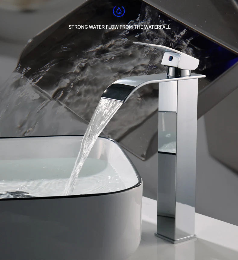 Luxury Waterfall Bathroom Faucet – Hot & Cold, Stainless Steel