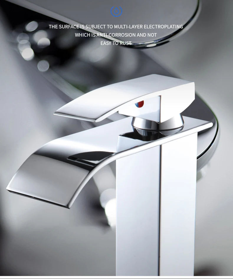 Luxury Waterfall Bathroom Faucet – Hot & Cold, Stainless Steel