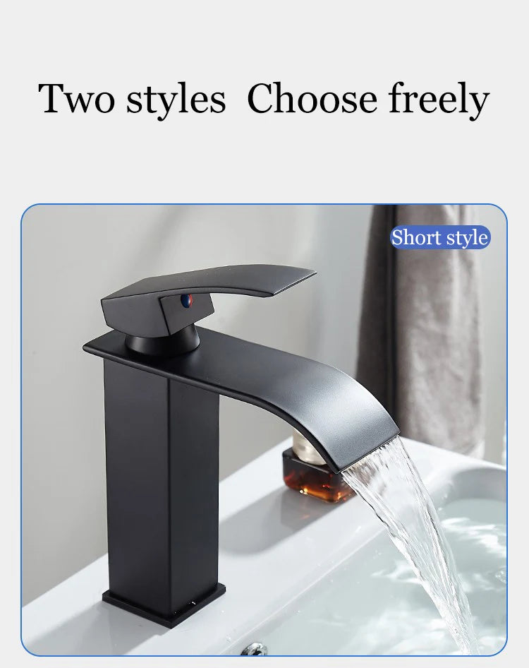 Luxury Waterfall Bathroom Faucet – Hot & Cold, Stainless Steel