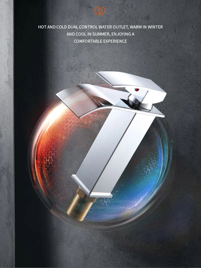 Luxury Waterfall Bathroom Faucet – Hot & Cold, Stainless Steel