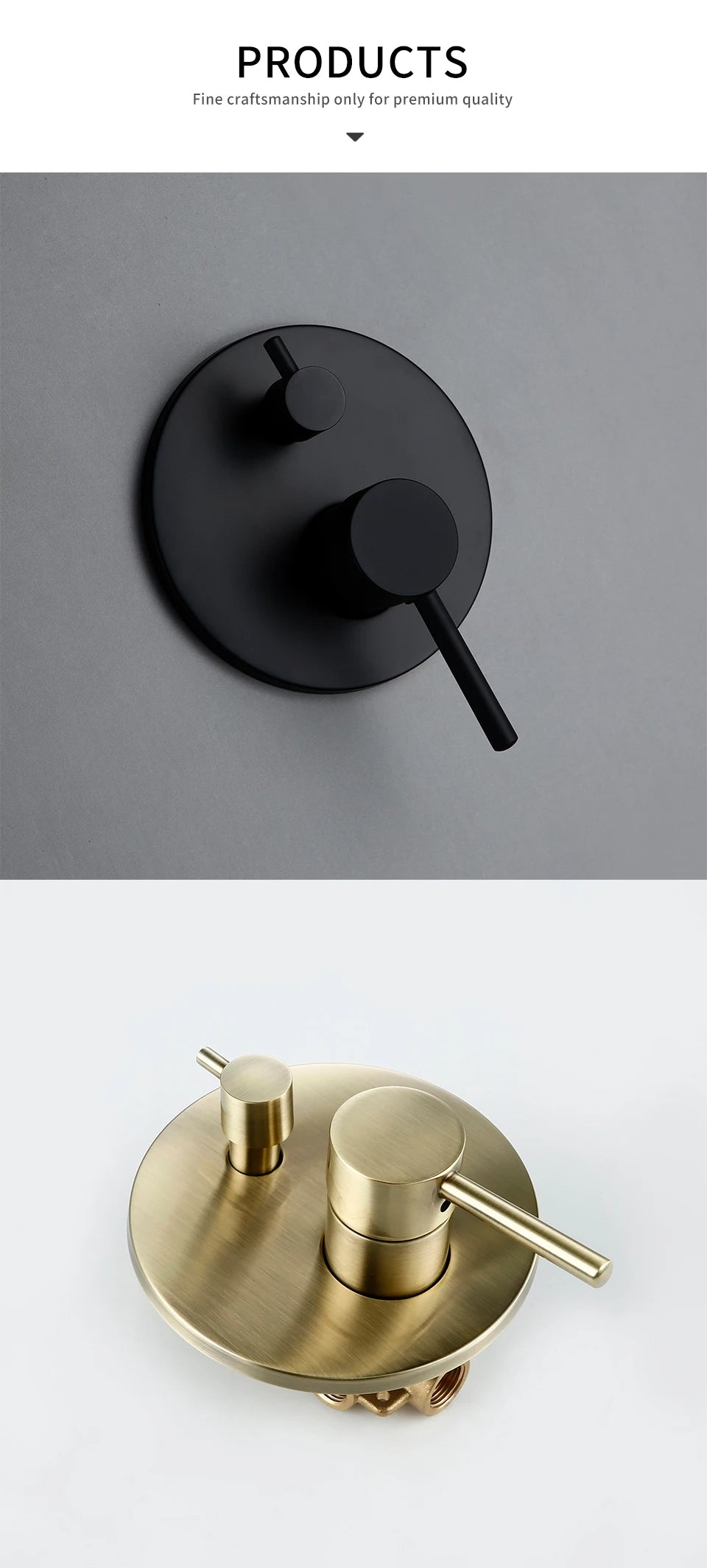 Black & Gold Brass 2-Way Concealed Shower Valve Mixer