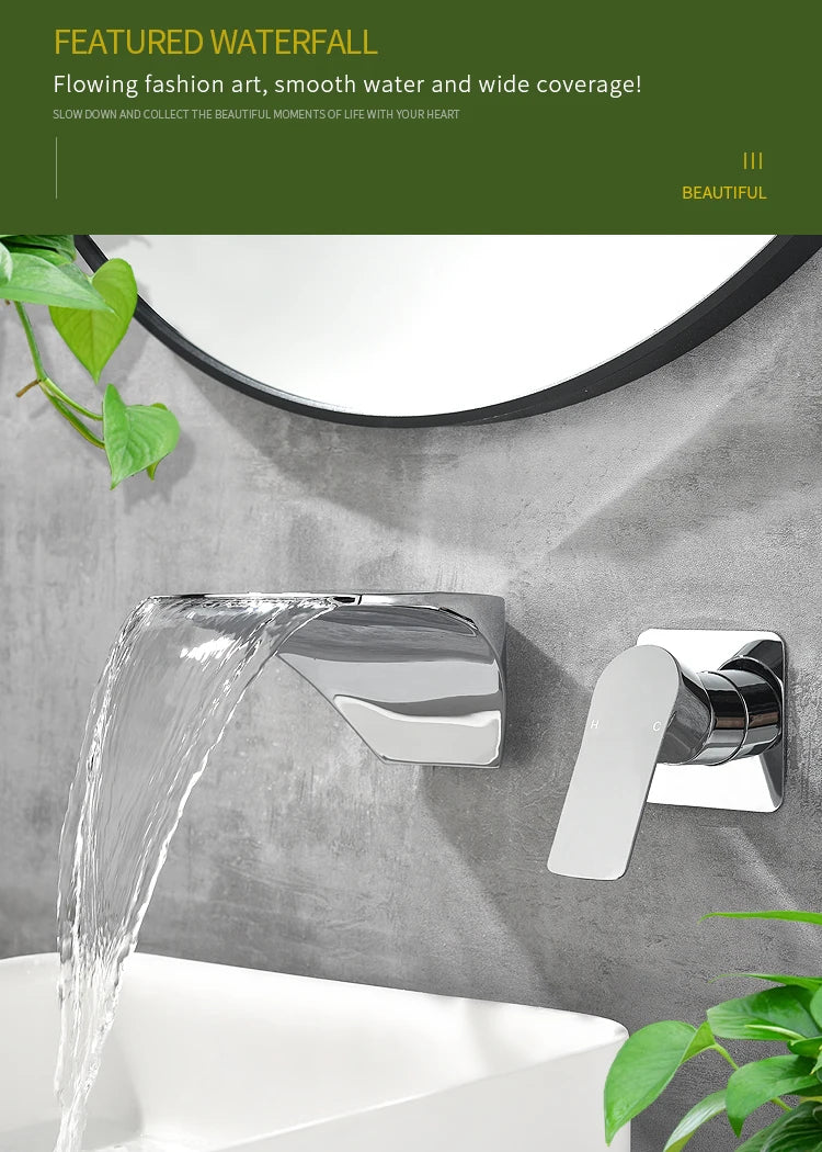 Wall-Mounted Waterfall Basin Faucet – Chrome Brass Single Handle