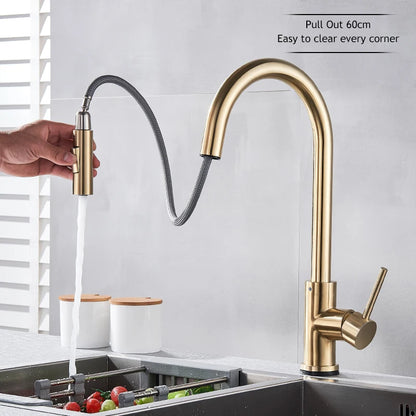 Brushed Gold Touch Sensor Kitchen Faucet 360°