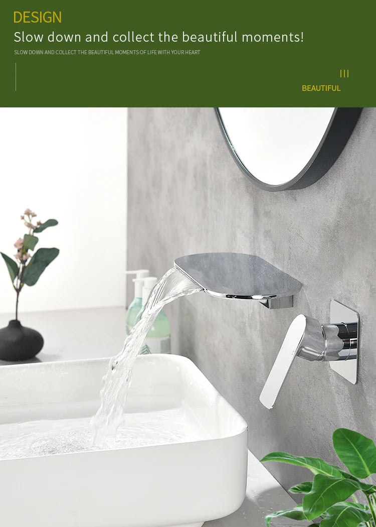 Wall-Mounted Waterfall Basin Faucet – Chrome Brass Single Handle