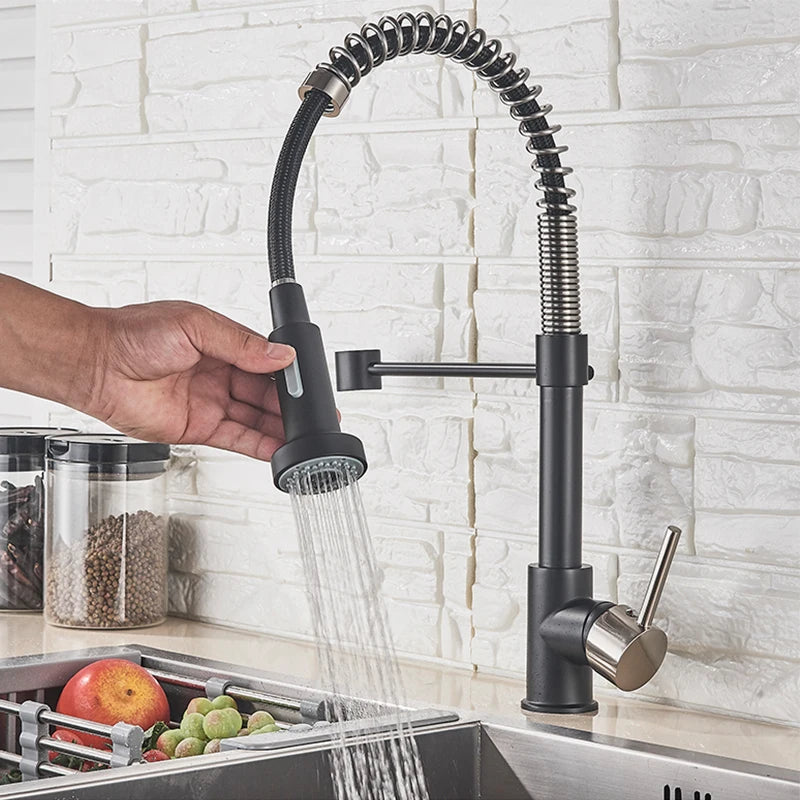 Matte Black Pull-Out Kitchen Faucet 360° Mixer Tap