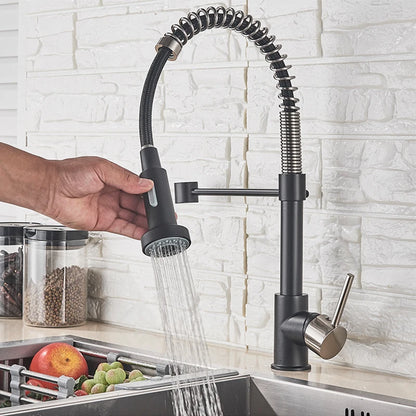 Matte Black Pull-Out Kitchen Faucet 360° Mixer Tap