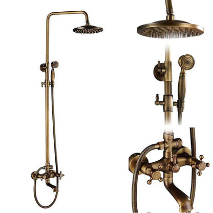 Antique Brass Rainfall Shower System Wall Mounted Mixer Set
