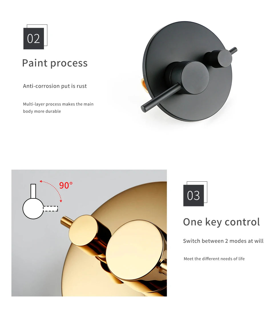 Black & Gold Brass 2-Way Concealed Shower Valve Mixer