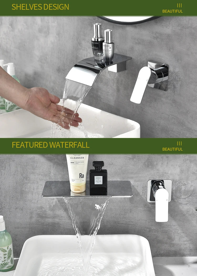 Wall-Mounted Waterfall Basin Faucet – Chrome Brass Single Handle