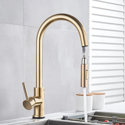Brushed Gold Touch Sensor Kitchen Faucet 360°