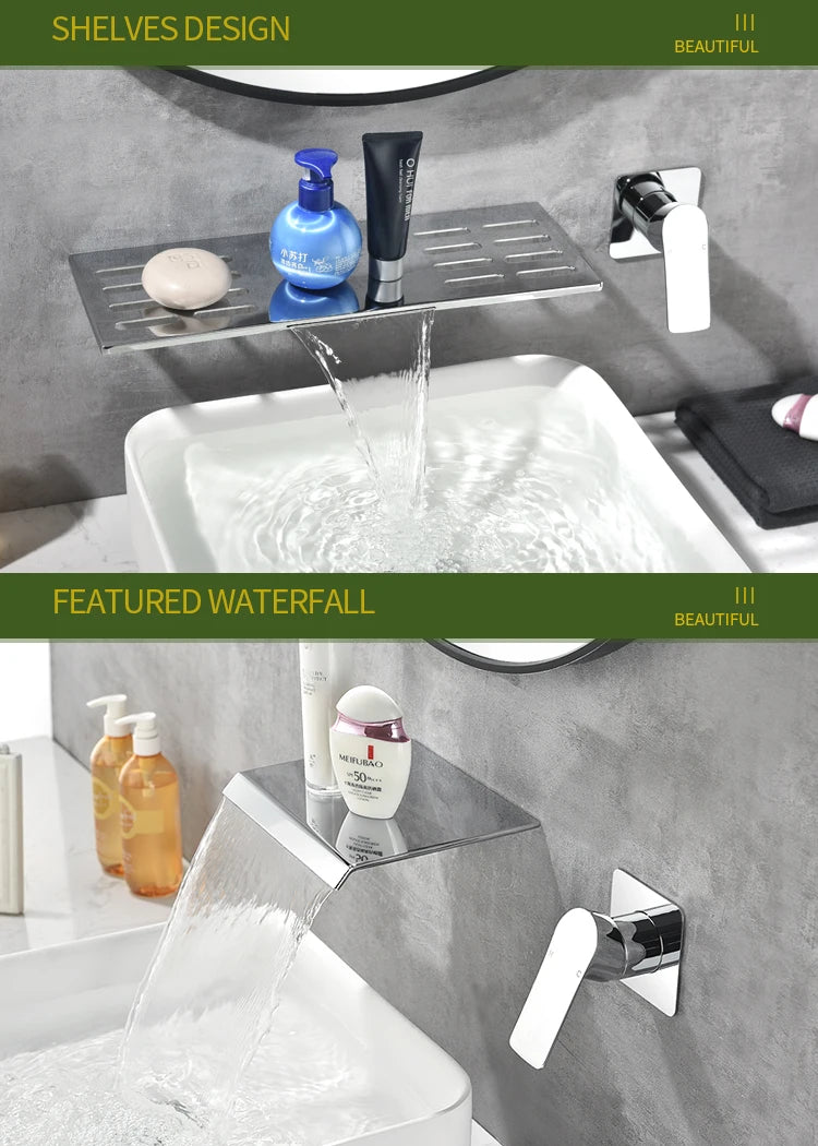 Wall-Mounted Waterfall Basin Faucet – Chrome Brass Single Handle