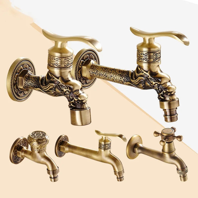 Antique Brass Dragon Garden Faucet – Outdoor Single Cold Tap