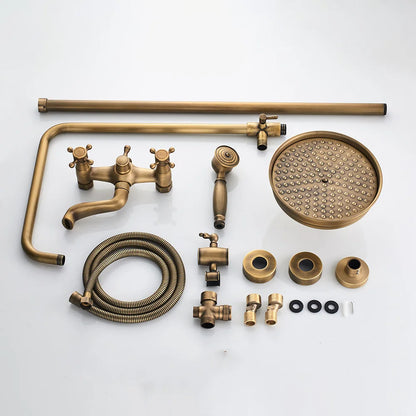 Antique Brass Rainfall Shower System Wall Mounted Mixer Set