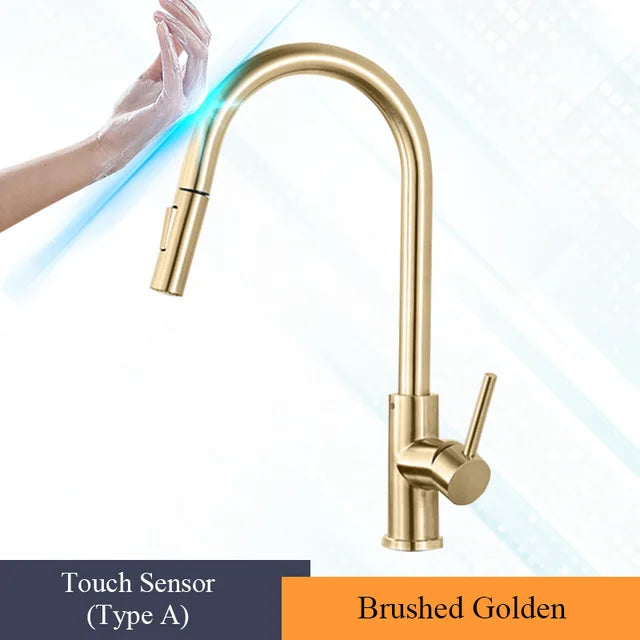 Brushed Gold Touch Sensor Kitchen Faucet 360°