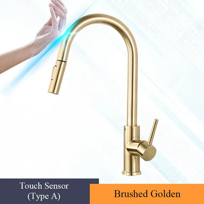 Brushed Gold Touch Sensor Kitchen Faucet 360°