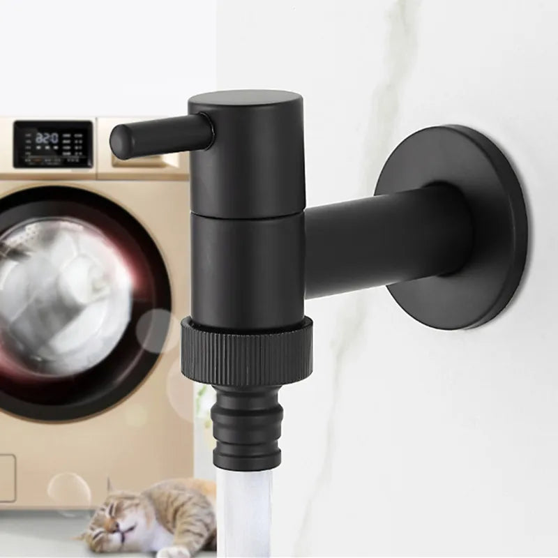 Black Brass Wall Mount Faucet G1/2 Tap Garden Washing Machine Use