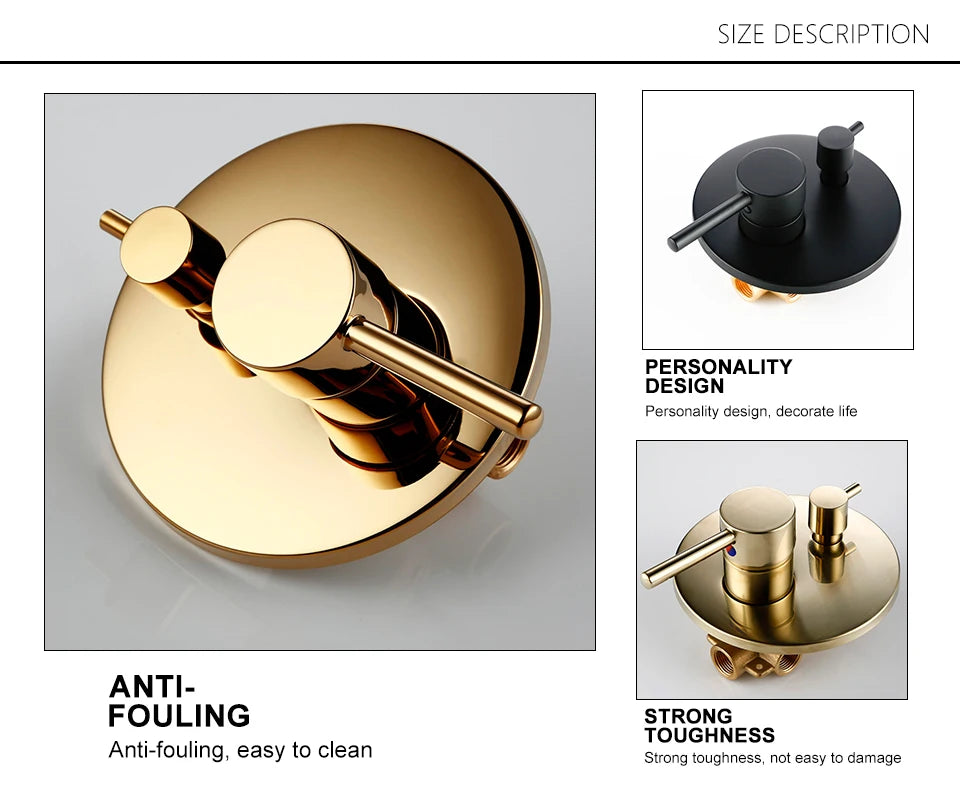 Black & Gold Brass 2-Way Concealed Shower Valve Mixer