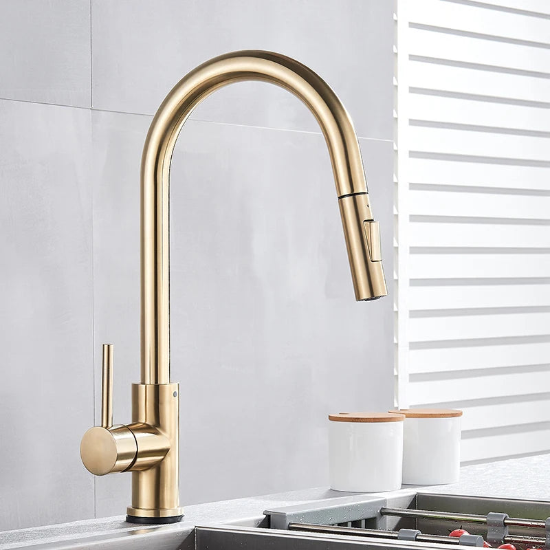 Brushed Gold Touch Sensor Kitchen Faucet 360°