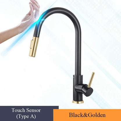 Brushed Gold Touch Sensor Kitchen Faucet 360°