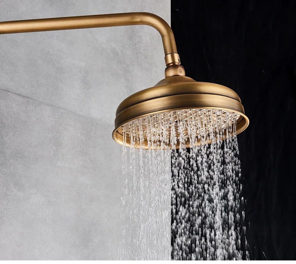 Antique Brass Rainfall Shower System Wall Mounted Mixer Set