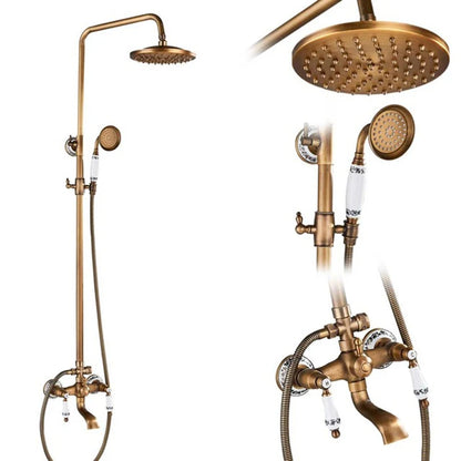 Antique Brass Rainfall Shower System Wall Mounted Mixer Set