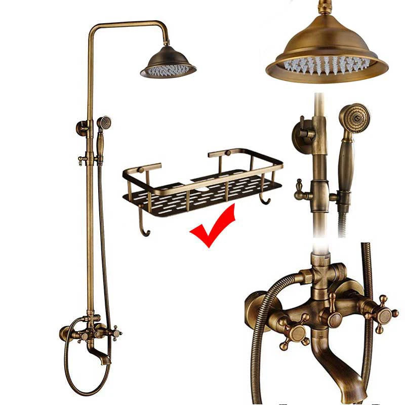 Antique Brass Rainfall Shower System Wall Mounted Mixer Set