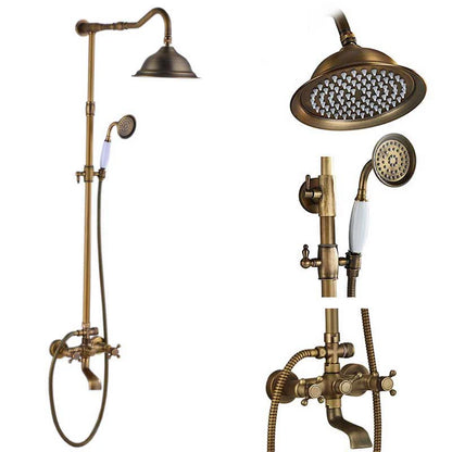 Antique Brass Rainfall Shower System Wall Mounted Mixer Set