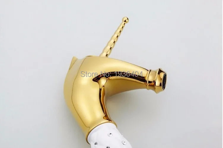 Horse Head Brass Bathroom Faucet – Gold Animal Design, Hot & Cold Mixer