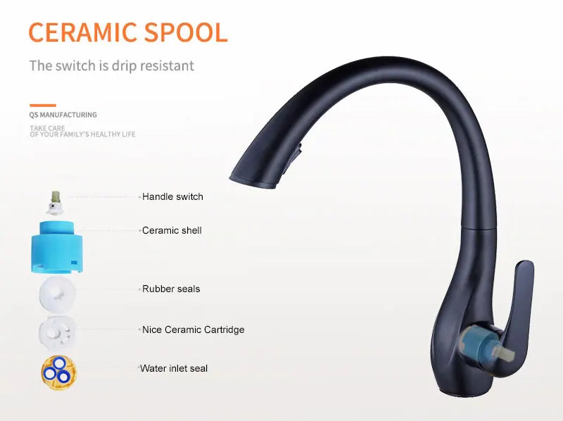 BAKALA Pull-Out Kitchen Faucet – Single Handle, 360° Swivel, Hot & Cold