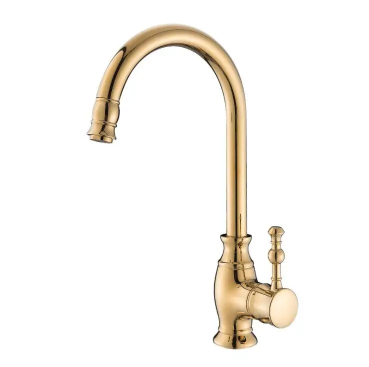 Luxury Gold Brass Kitchen Faucet – Hot & Cold, Single Handle Swivel Spout
