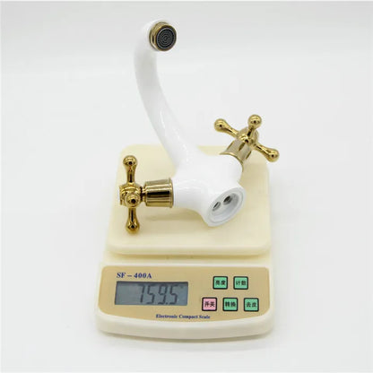 Luxury White & Gold Double Handle Bathroom Basin Faucet – Brass