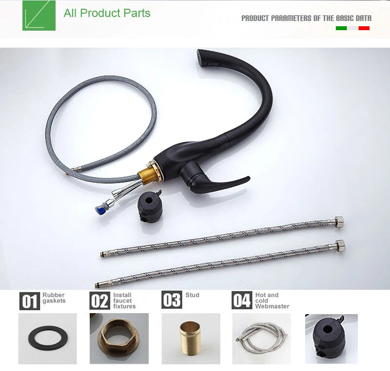 BAKALA Pull-Out Kitchen Faucet – Single Handle, 360° Swivel, Hot & Cold