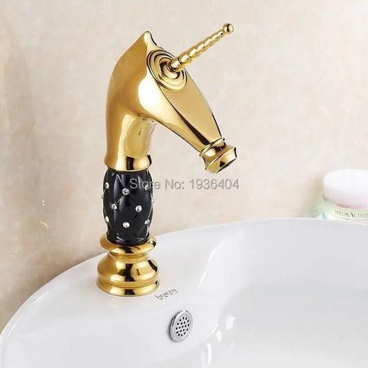 Horse Head Brass Bathroom Faucet – Gold Animal Design, Hot & Cold Mixer