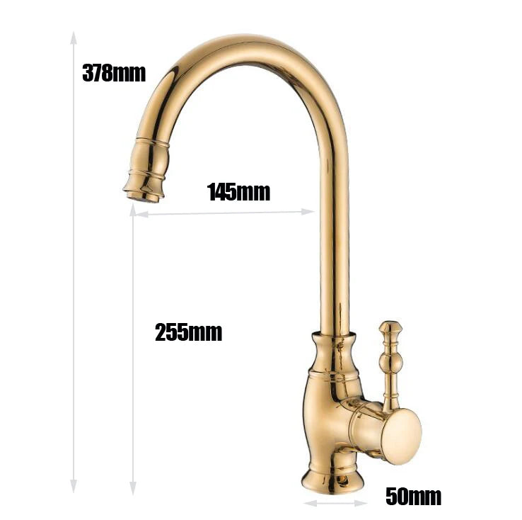 Luxury Gold Brass Kitchen Faucet – Hot & Cold, Single Handle Swivel Spout