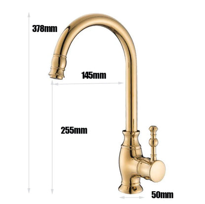 Luxury Gold Brass Kitchen Faucet – Hot & Cold, Single Handle Swivel Spout