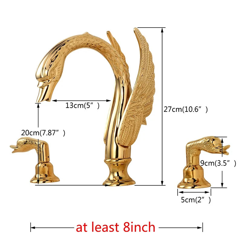 Bathroom Basin Faucet Deck Mounted Dual Handle Hot and Cold Water Mixer Sink Tap Golden Swan Basin Crane Faucet