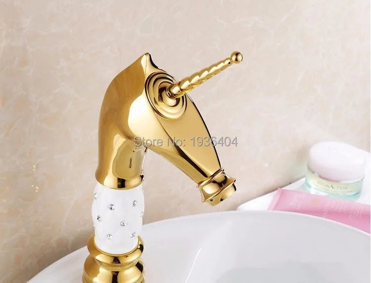 Horse Head Brass Bathroom Faucet – Gold Animal Design, Hot & Cold Mixer