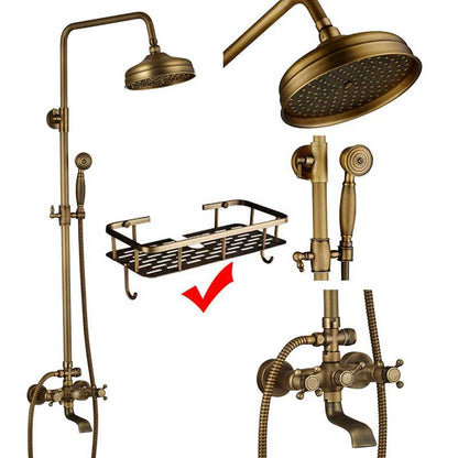 Antique Brass Rainfall Shower System Wall Mounted Mixer Set
