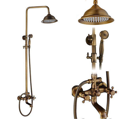 Antique Brass Rainfall Shower System Wall Mounted Mixer Set