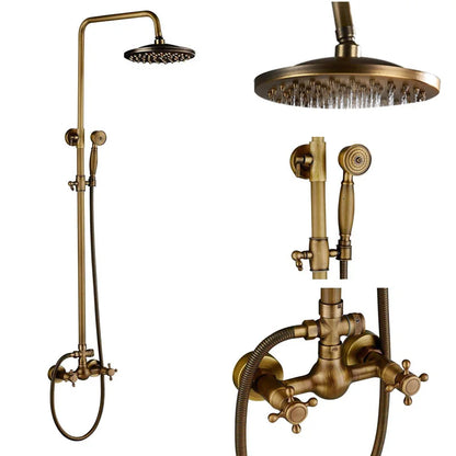 Antique Brass Rainfall Shower System Wall Mounted Mixer Set